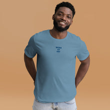 Load image into Gallery viewer, WORK OF ART Embroidered Soft Serve T-shirt - Light Indigo Blue